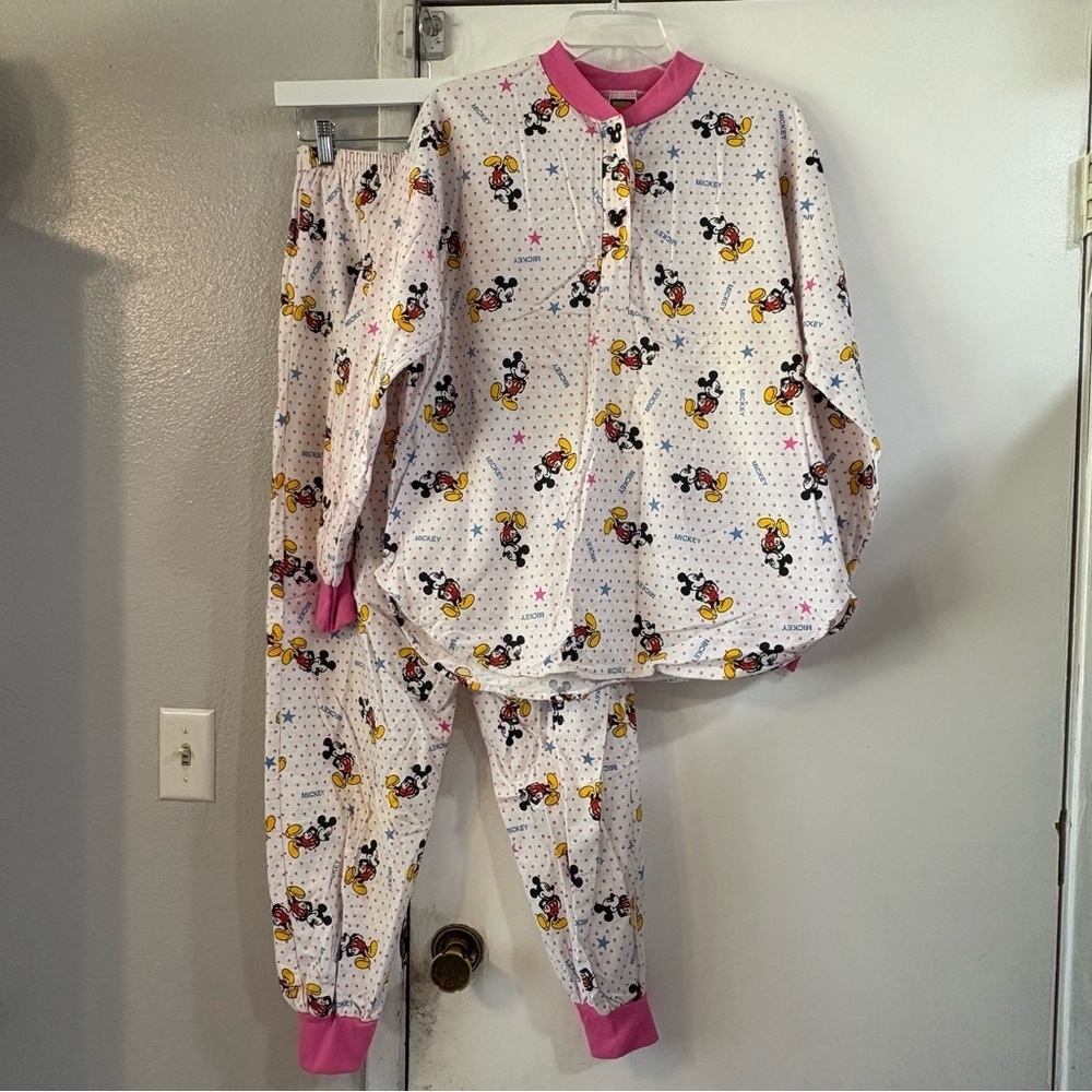 Vintage Disney Mickey Mouse Pajama Set Joggers All Over Print Novelty Rare M